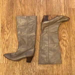 Vintage Golo Tan Leather Boots with Stacked Wood Heels Size 8.5 M